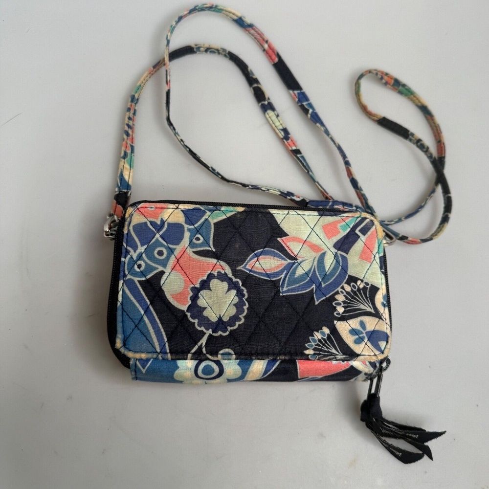 Vera Bradley 3-in-1 RFID Crossbody Wallet Wristlet Floral Blue Pink GUC - Picture 8 of 14